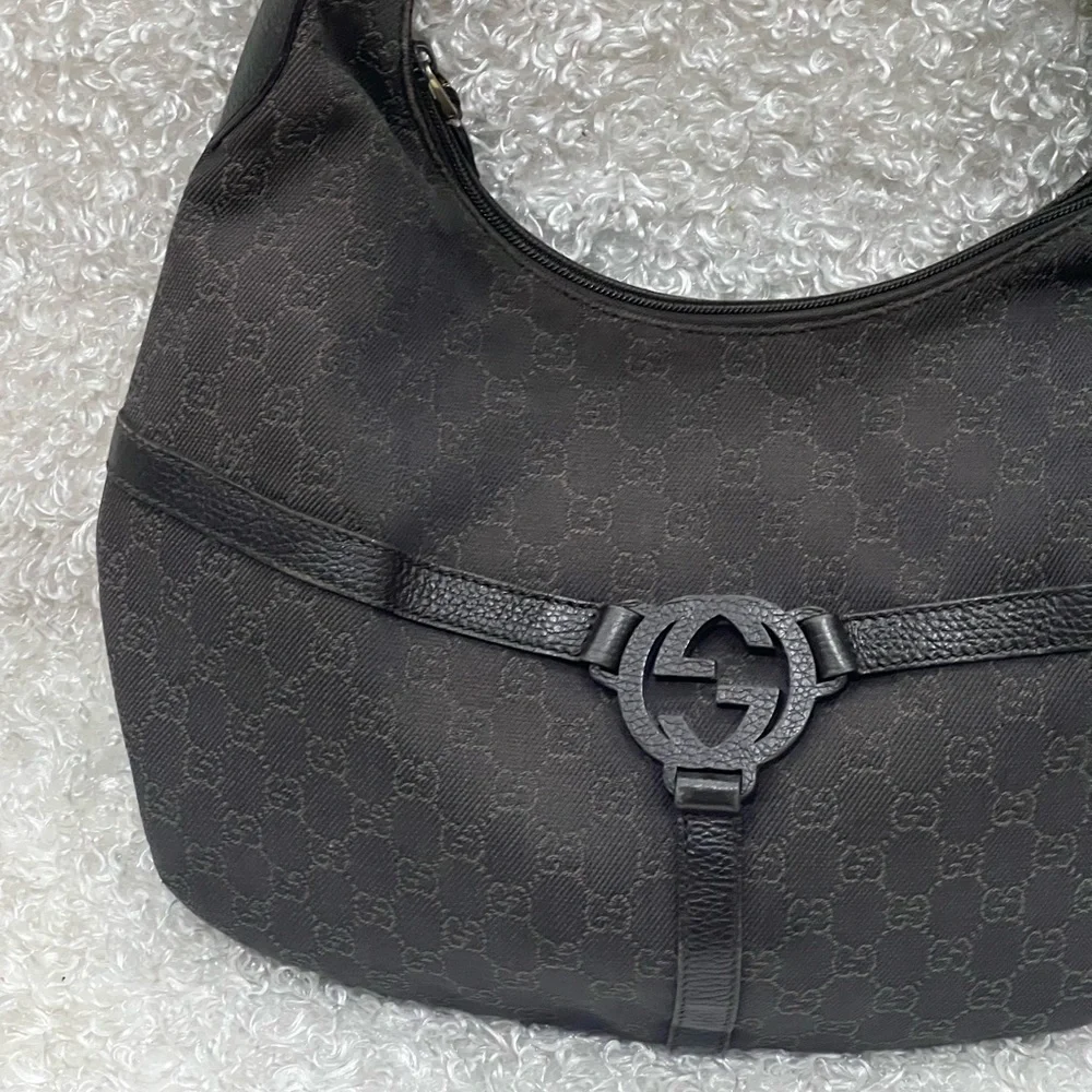 GUCCI Brown GG Canvas Hobo Handbag